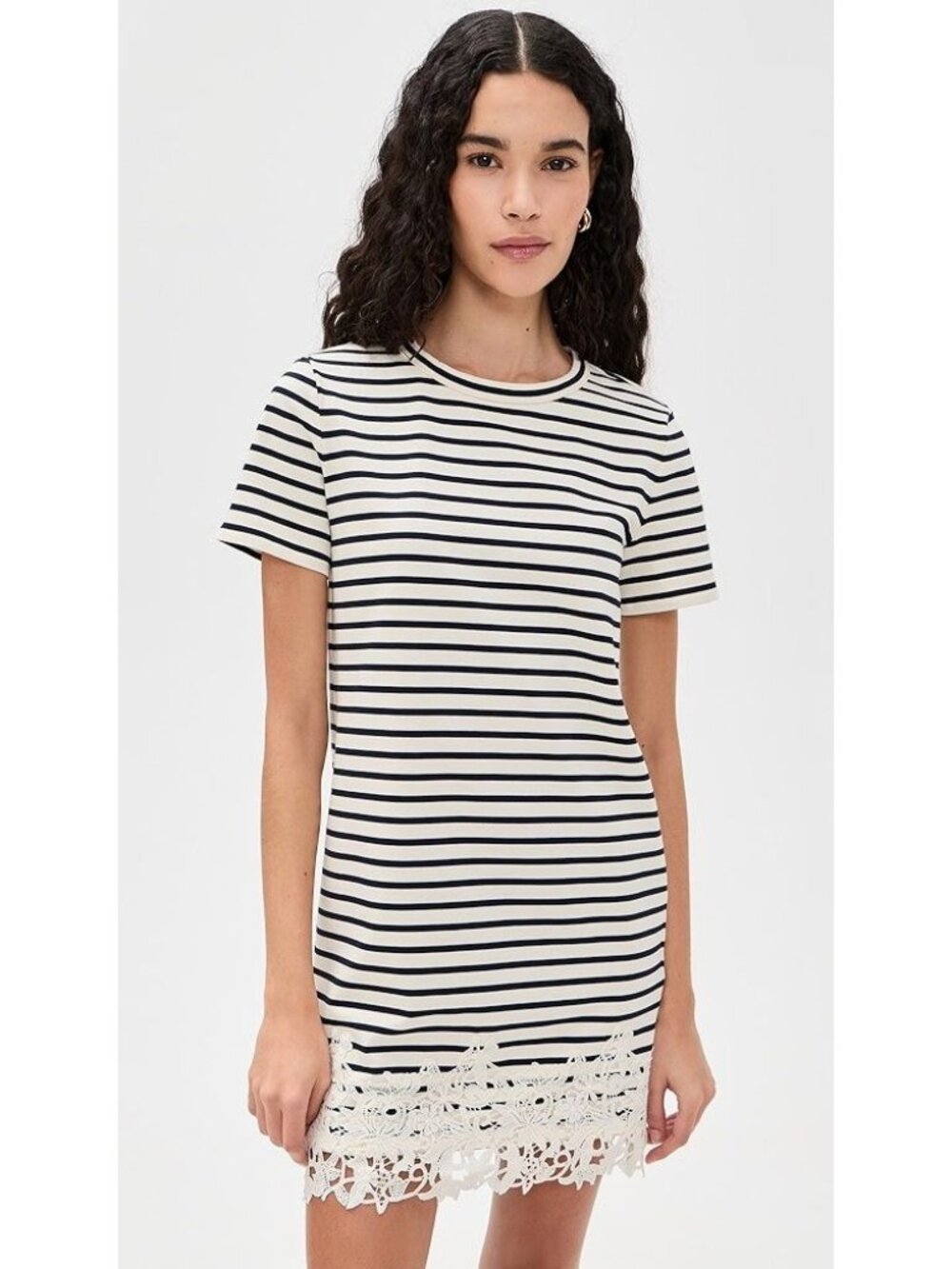 Tommy Hilfiger T Shirt Dress Size L Striped Lace Hem 100% Cotton Was $99.50